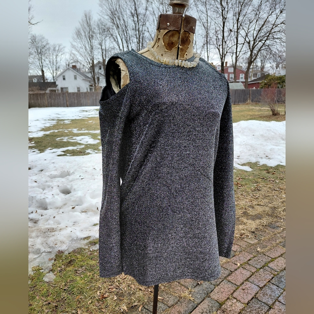 NWT Michael Kors black gunmetal sparkle cold shoulder shirt Womens S